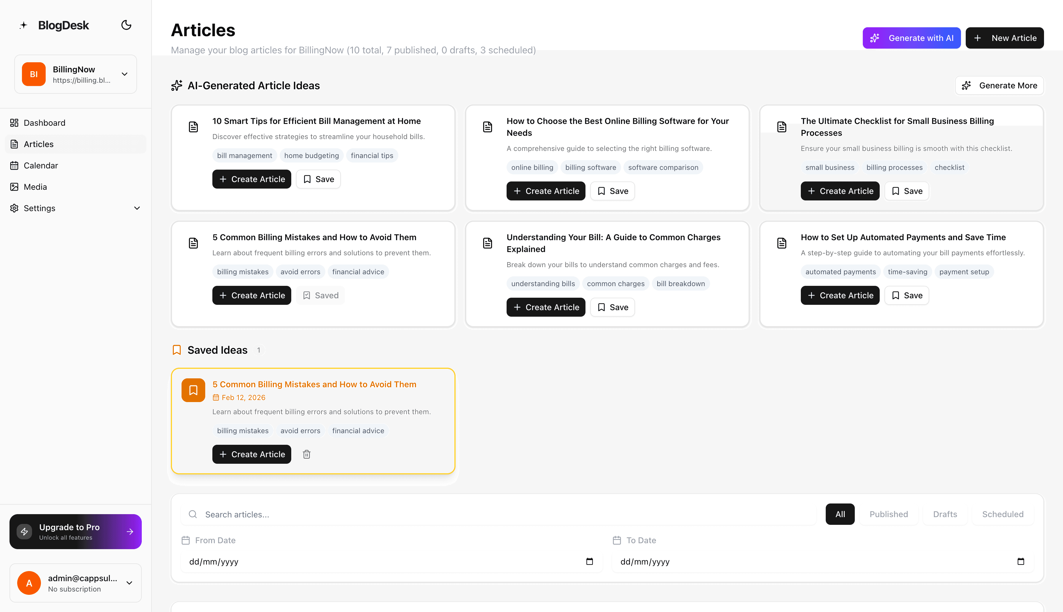 BlogDesk - AI Article Ideas